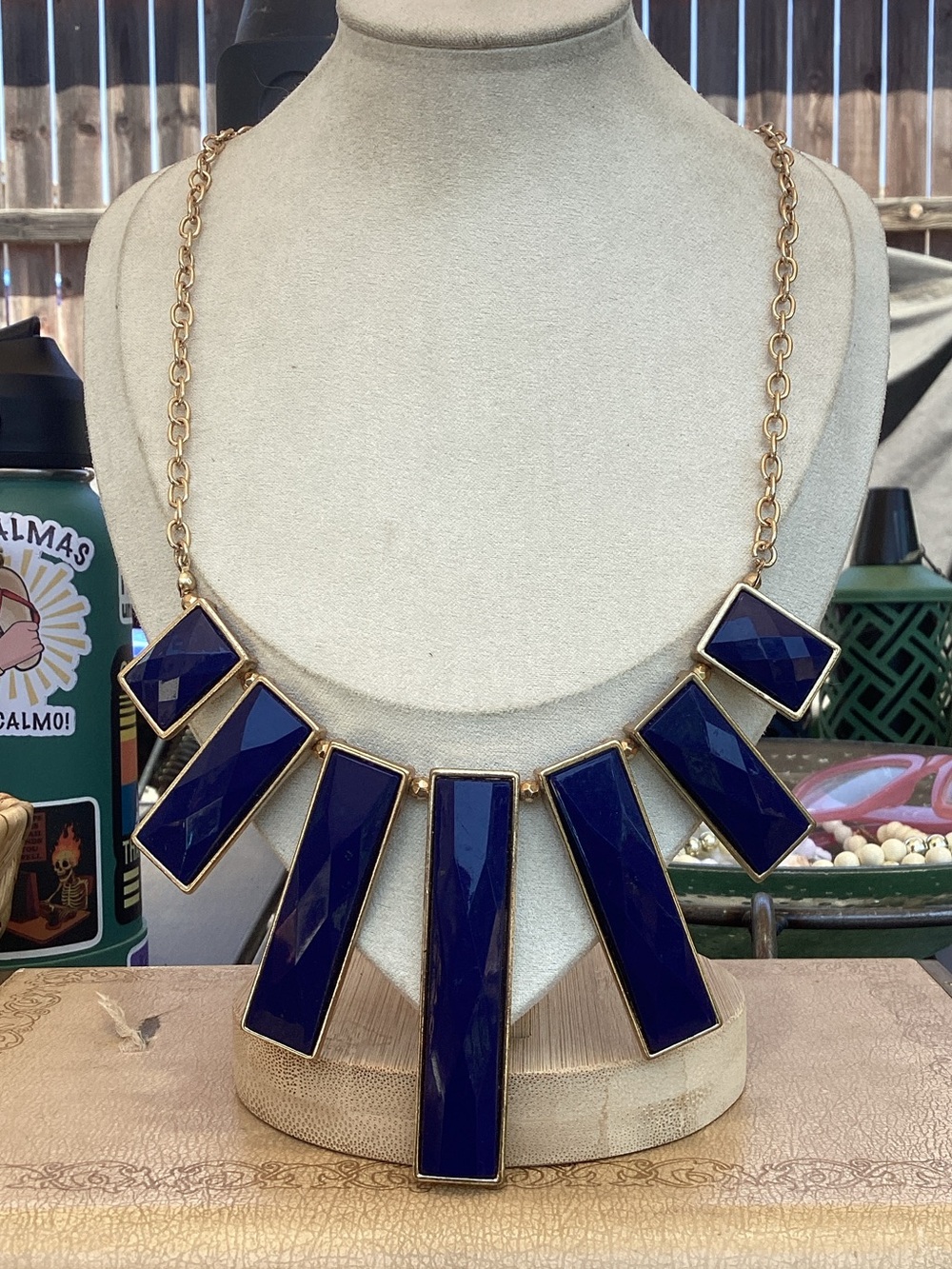 & Other Stories Gold-Tone Deep Blue Faceted Statement Necklace